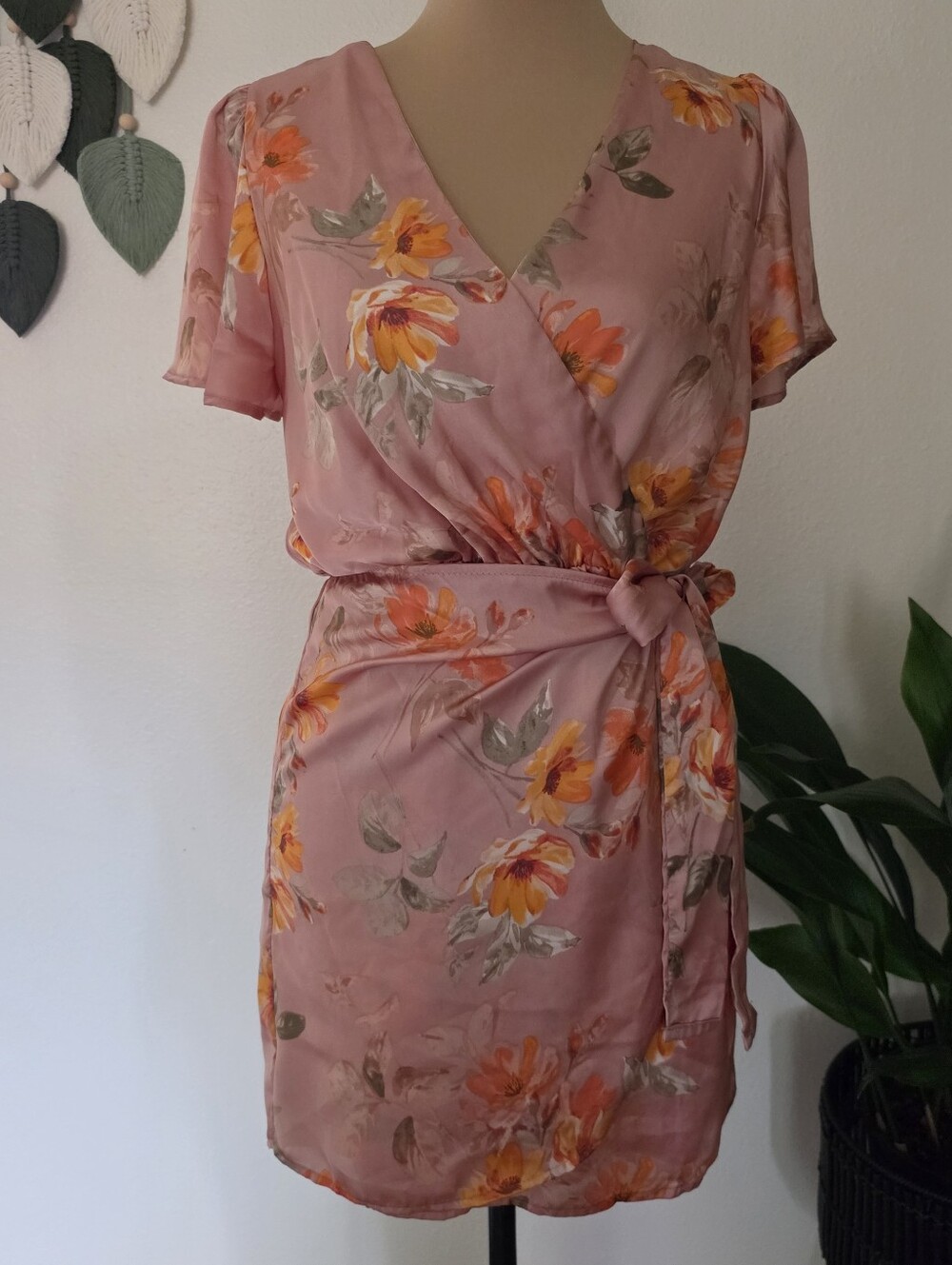 NWT Peach Love Satin Wrap Mini Dress - small